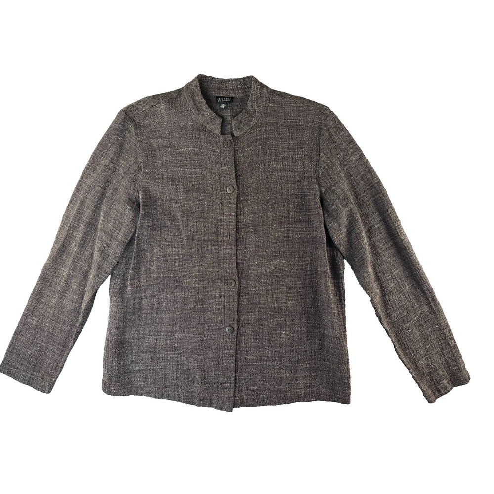 Eileen Fisher Shacket Women Small Brown Linen Blend Textured Shirt Jacket USA